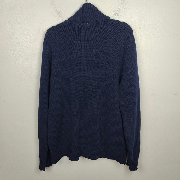 Vintage J Crew Shawl Collar Sweater Mens Large Navy Blue Wool Rabbit Blend Knit - Picture 8 of 10